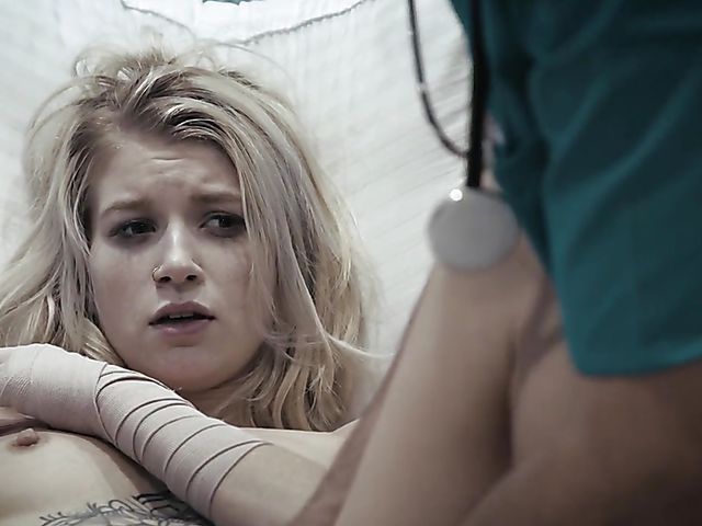 Injured teen blonde Arya Fae gets fucked by the doctor