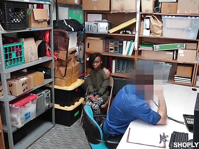 Ebony shoplifter Ivory Logan gets her black pussy boned