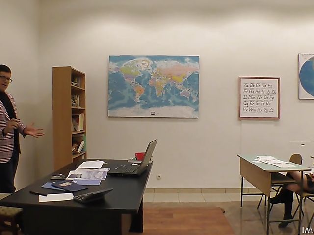 Euro schoolgirl Mini Vanilli takes teacher's cock doggy style