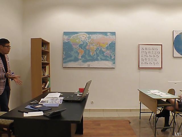 Euro schoolgirl Mini Vanilli takes teacher's cock doggy style