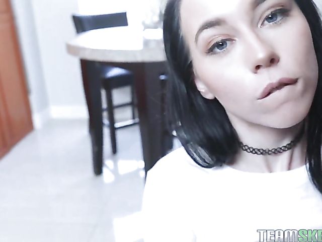 Brunette teen Bambi Black gets naughty in the kitchen