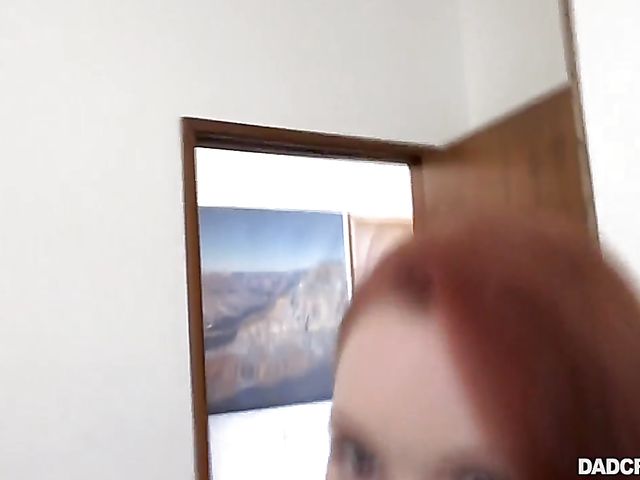 Pale redhead Athena Rayne rides her stepdad