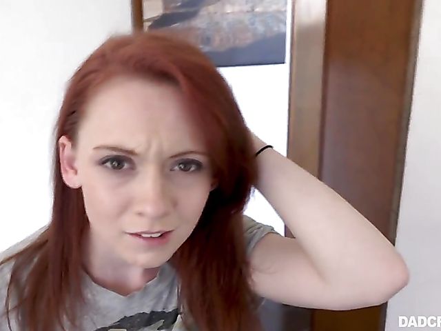 Pale redhead Athena Rayne rides her stepdad