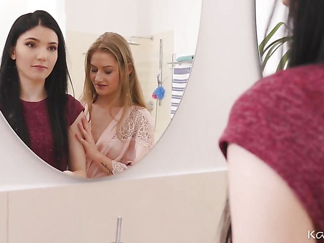 Lesbian shower and fun in bed featuring Mia Evans and Tiffany Tatum