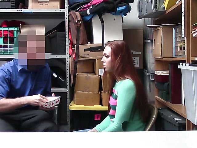 Young redhead Ornella Morgan gets fucked for shoplifting