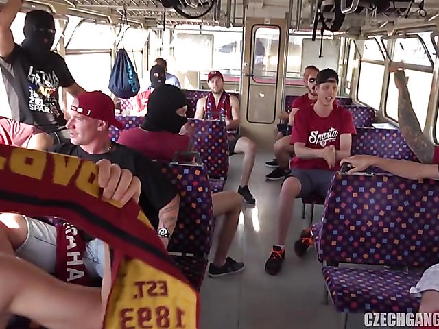 Czech gangbang on a train with football fans