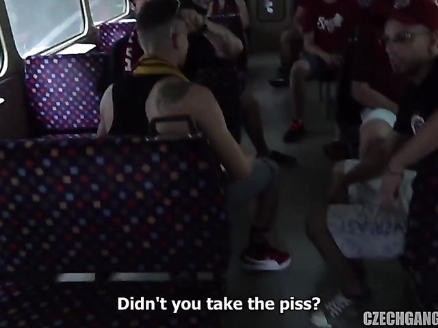 Czech gangbang on a train with football fans