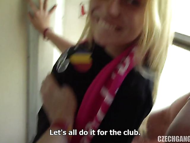 Czech gangbang on a train with football fans