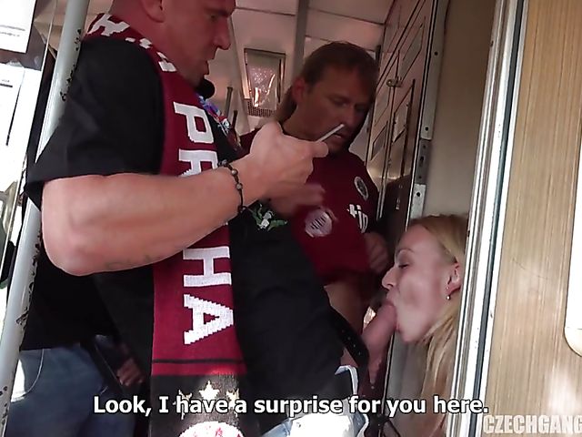 Czech gangbang on a train with football fans