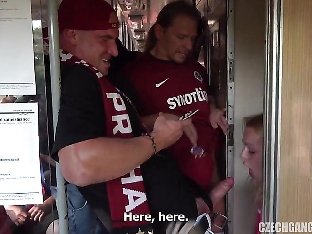 Czech gangbang on a train with football fans