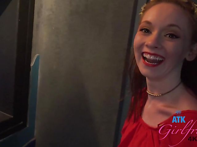 PInk pussy redhead Athena gets fingered in her car