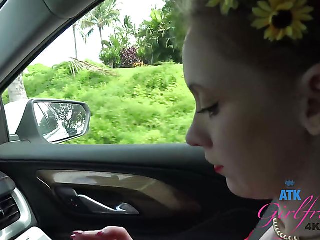 PInk pussy redhead Athena gets fingered in her car