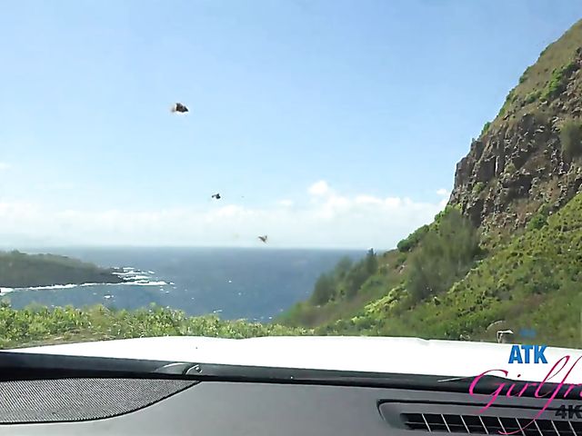 PInk pussy redhead Athena gets fingered in her car