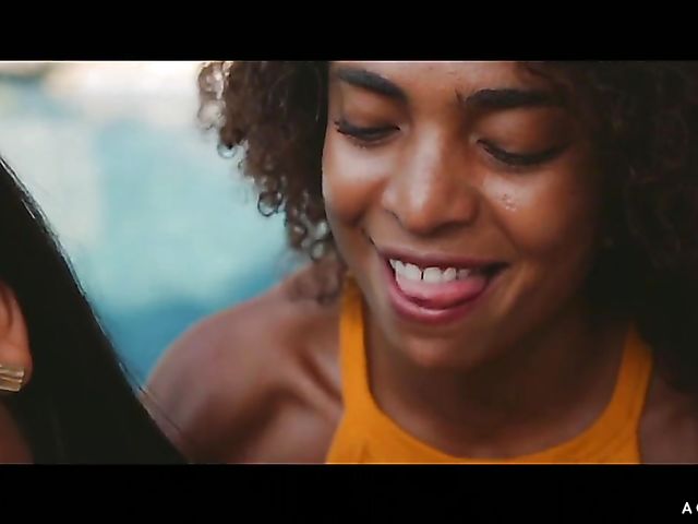 Lesbian three way by the pool with busty Kesha Ortega