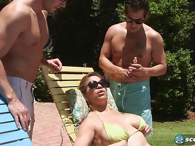 Big tits mom Andrea Grey gets double fucked by dirty pool boys