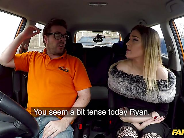 Pantyhose sex in the car with driving school student Rhiannon Ryder
