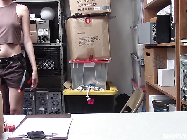 Naughty teen shoplifter Scarlett Bloom gets undressed