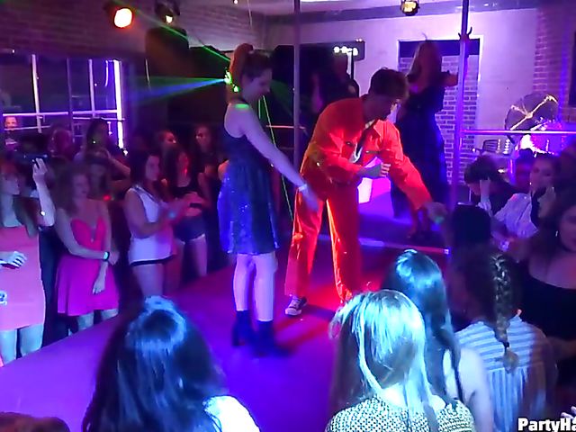 Drunk girls go wild in the club with a stripper