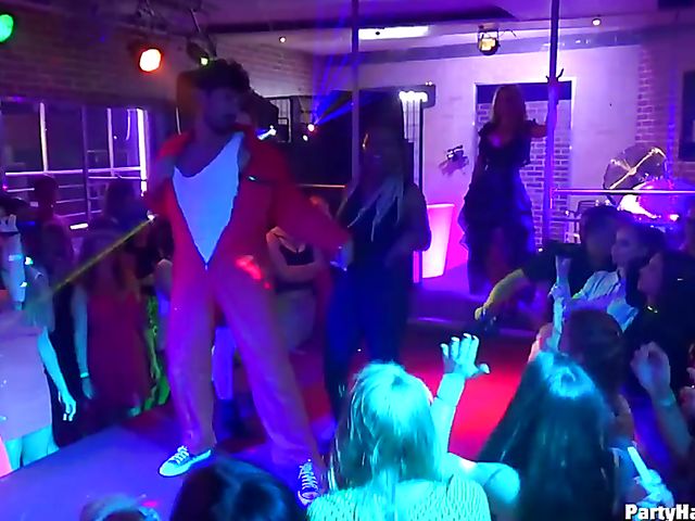 Drunk girls go wild in the club with a stripper