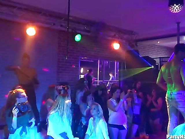 Drunk girls go wild in the club with a stripper