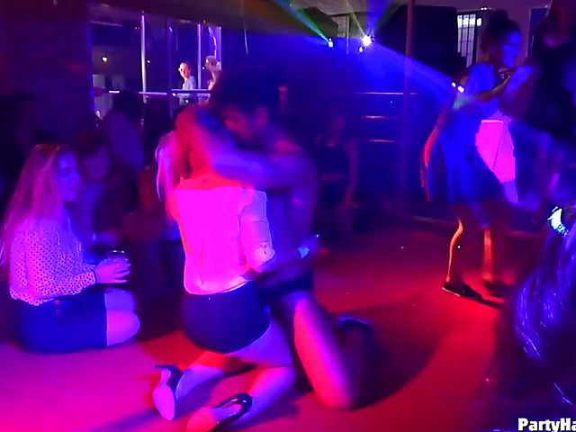 Drunk girls go wild in the club with a stripper