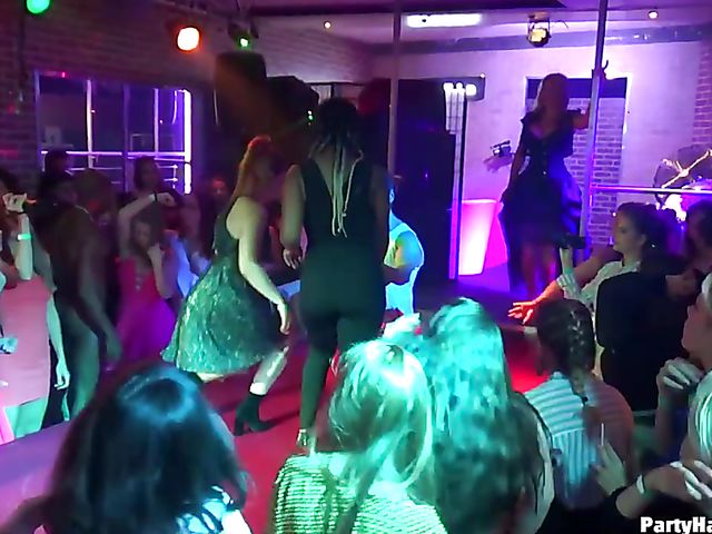 Drunk girls go wild in the club with a stripper