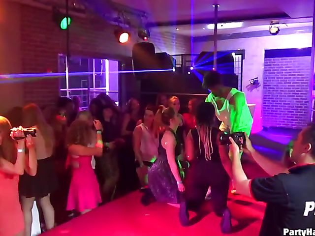 Drunk girls go wild in the club with a stripper