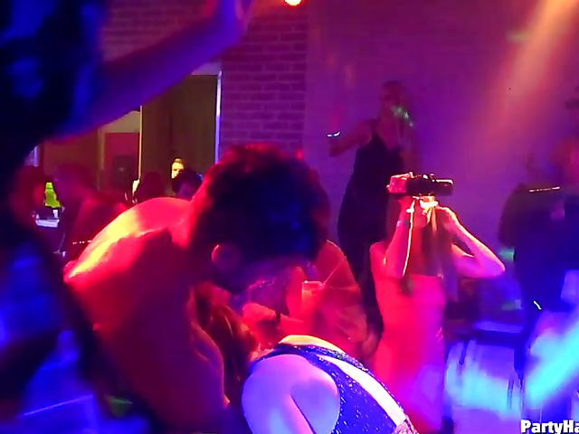 Drunk girls go wild in the club with a stripper