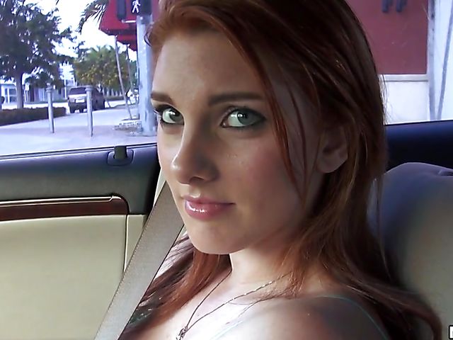 Busty redhead teen Rainia Belle gets boned in the car