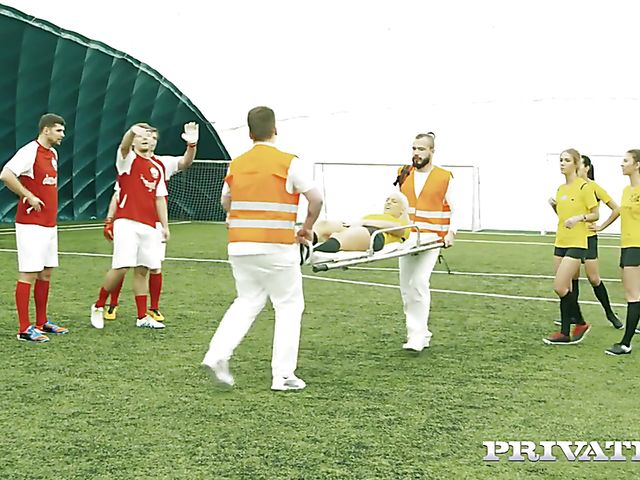 Busty football girl Blanche Bradburry anal with a massage therapist