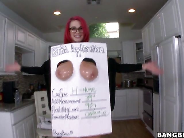 Tit job in the kitchen from oiled huge titty redhead Siri