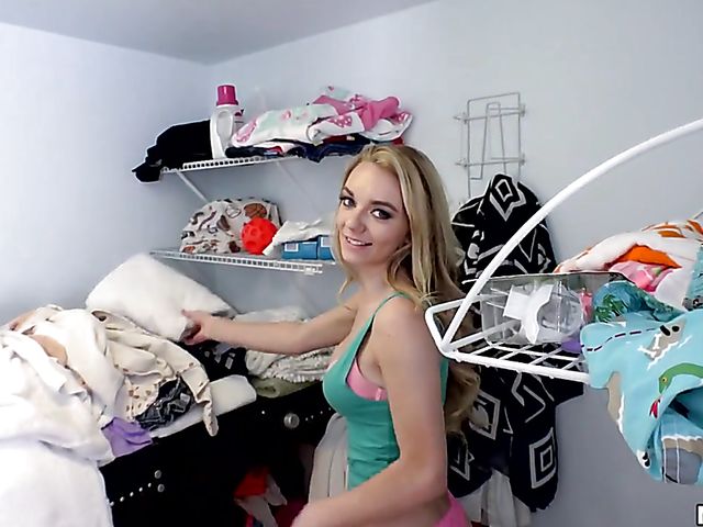 Teen Molly Mae gets fucked panties on in the laundry room