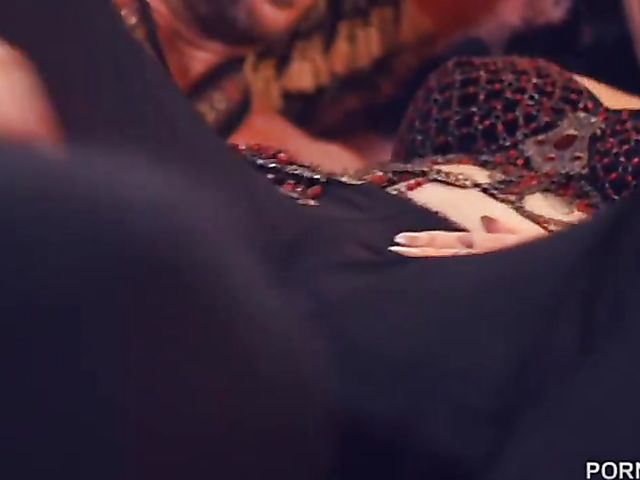 Huge tits belly dancer Arabelle Raphael gets throated and fucked