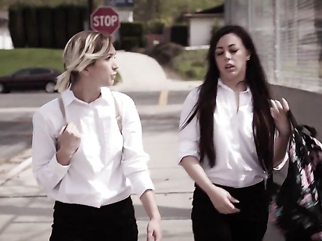 Whitney Wright & Eliza Jane - Schoolgirl threesome with a hard drinker