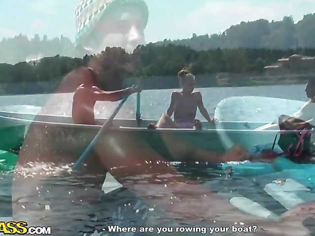 Outdoor gangbang in a boat with Russian chick Sveta