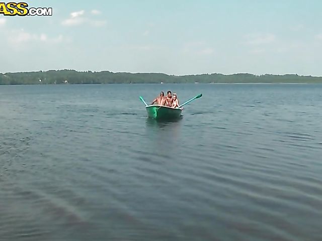 Outdoor gangbang in a boat with Russian chick Sveta