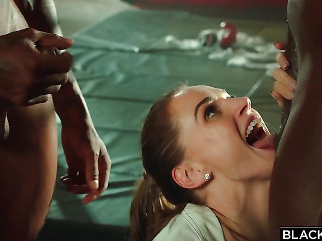 Two black cocks for hot reporter Tori Black in the gym