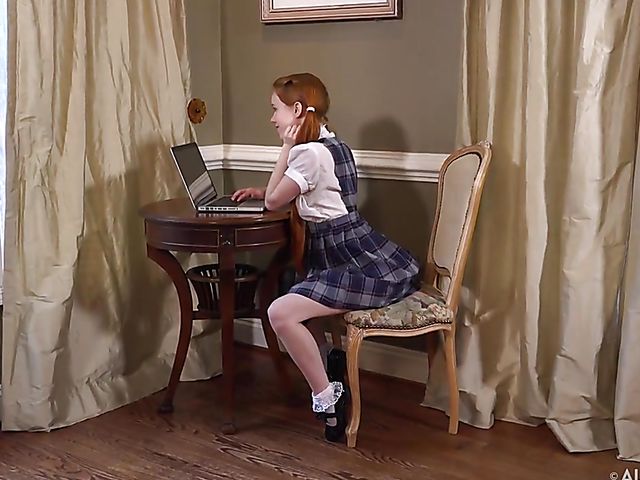 Backstage of redhead schoolgirl Dolly Little with her toys