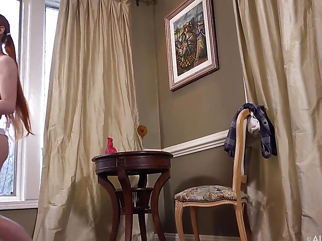 Backstage of redhead schoolgirl Dolly Little with her toys