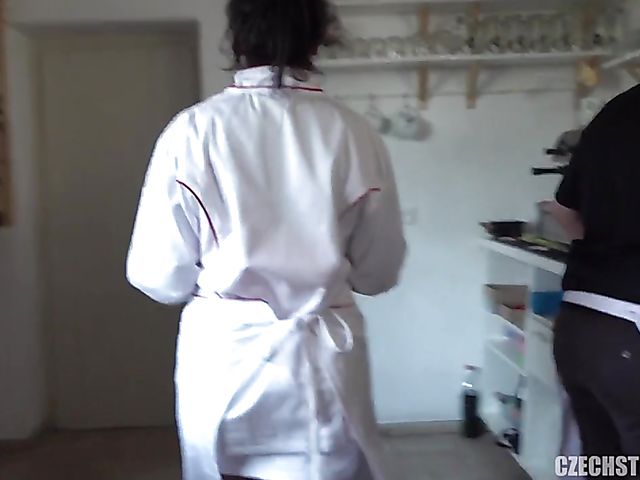 Busty Czech gets nailed in a restaurant kitchen