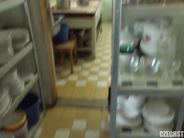 Busty Czech gets nailed in a restaurant kitchen