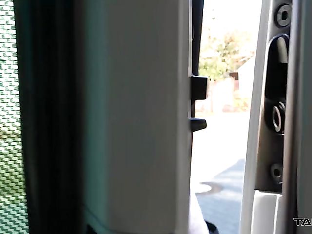 Van fuck with flat chested slut Caroline