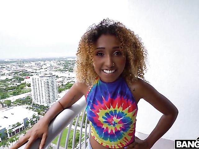 Huge white cock for petite black girl Kiki Star