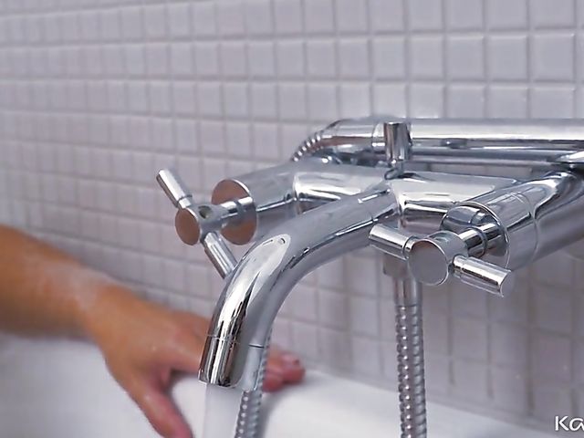 Hot blonde MILF Caroline De Jaie gets banged after bath