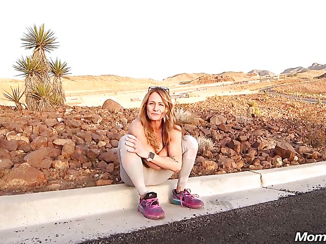 MILF outdoor strip and fuck in the desert