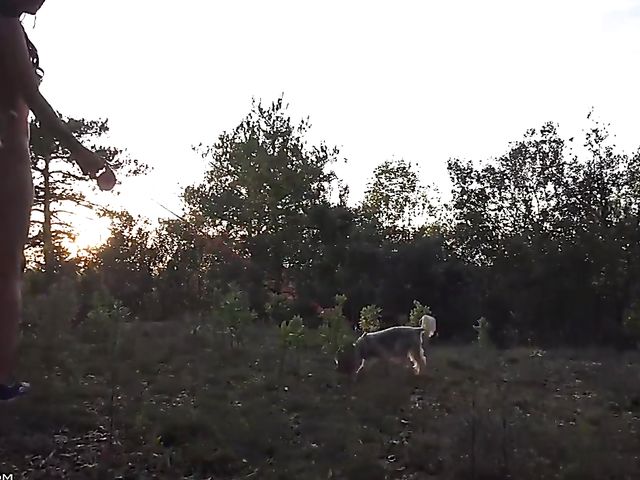 Lexa nude walk with her dog in the mountains