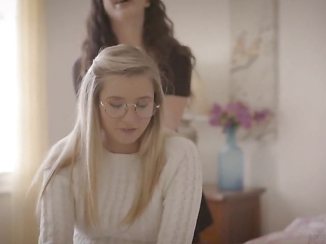 Threesome with nerdy teen Carolina Sweets