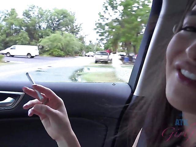 Naughty teen Emily Willis shows her coochie in the car