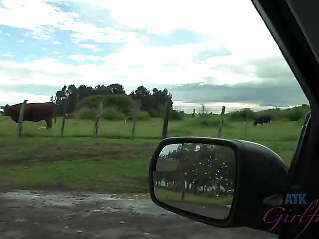 Naughty teen Emily Willis shows her coochie in the car