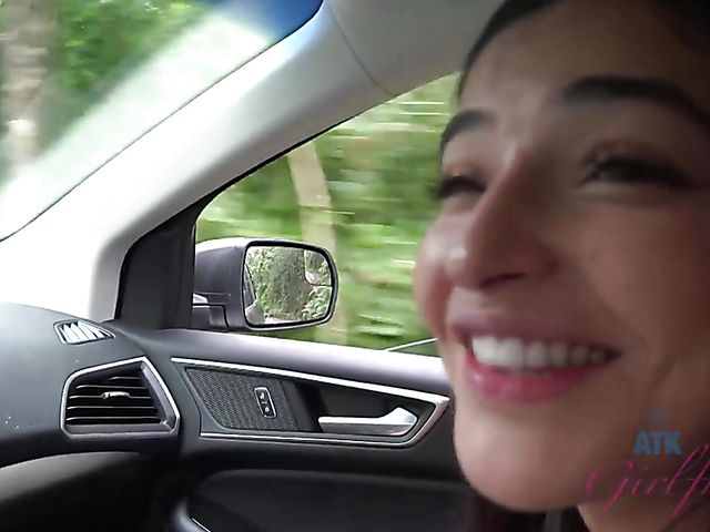 Naughty teen Emily Willis shows her coochie in the car
